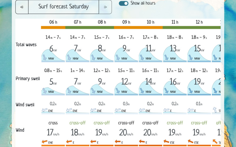 screenshot of Gonnasurf's detailed surf forecast feature